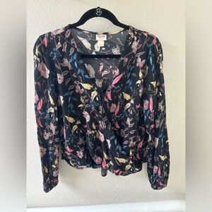 Mossimo Supply Co Large Black Floral Crossover Tie Top